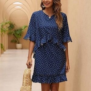 Cherfly Polka Dot Ruffle Dress Size Small NWT